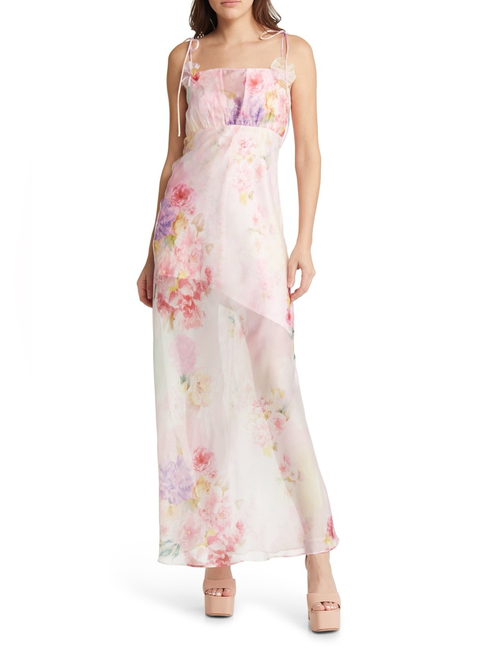 Love & Lemons Lisa Floral Organza Maxi Dress (missing back ribbon)